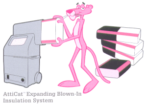 A pink cat getting and piling white and black with pink stripes bars from a machine